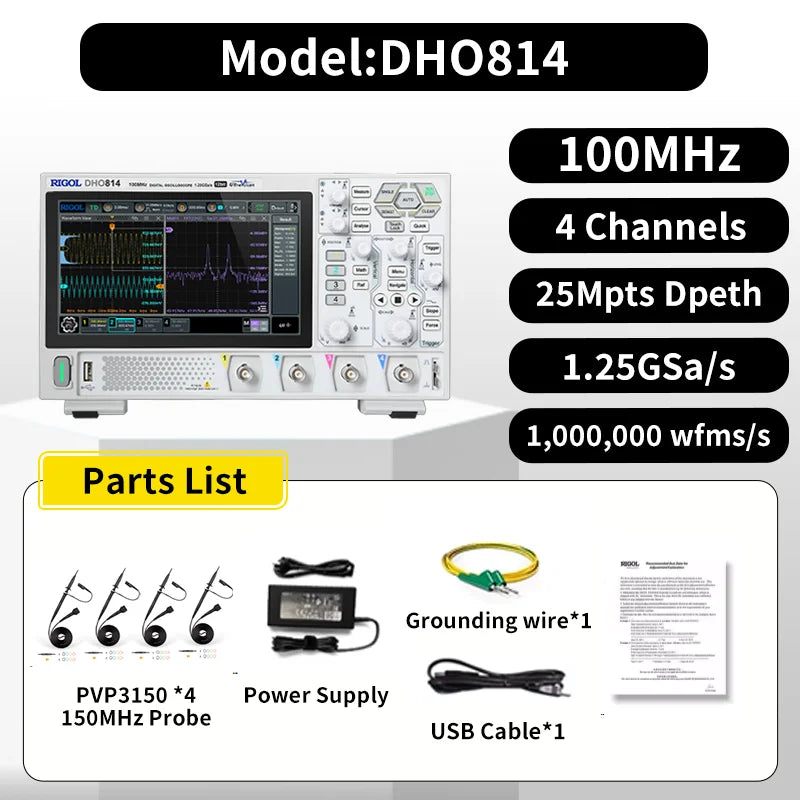 RIGOL DHO802/DHO804/DHO812/DHO814 Oscilloscopes | 70/100MHz, 2/4CH, 25Mpts Deep Memory, HDMI Output,  CAN/I2C/SPI/UART Decode