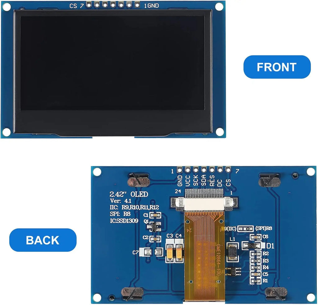 2.4" 2.42 inch 128x64 OLED LCD Display Module SSD1309 12864 7 Pin SPI/IIC I2C Serial Interface for Arduino UNO R3 C51