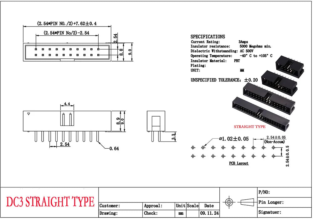 FC 6/8/10/12/14/16/18/20/24/26/30/34/40/50/60/64Pin 2.54mm Pitch Female IDC Socket Connector Ribbon Cable DC3 Header Male Socket