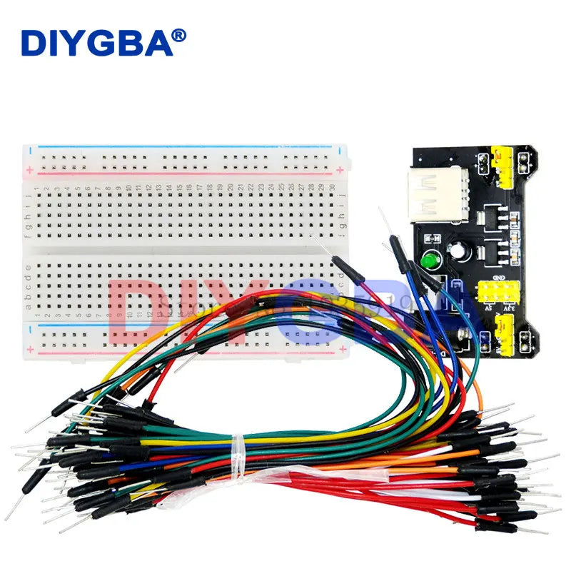 MB102 Breadboard Micro Usb Power Supply Module + 400 Tie Points Holes Universal Solderless PCB Breadboard + 65pcs Jumper Wires