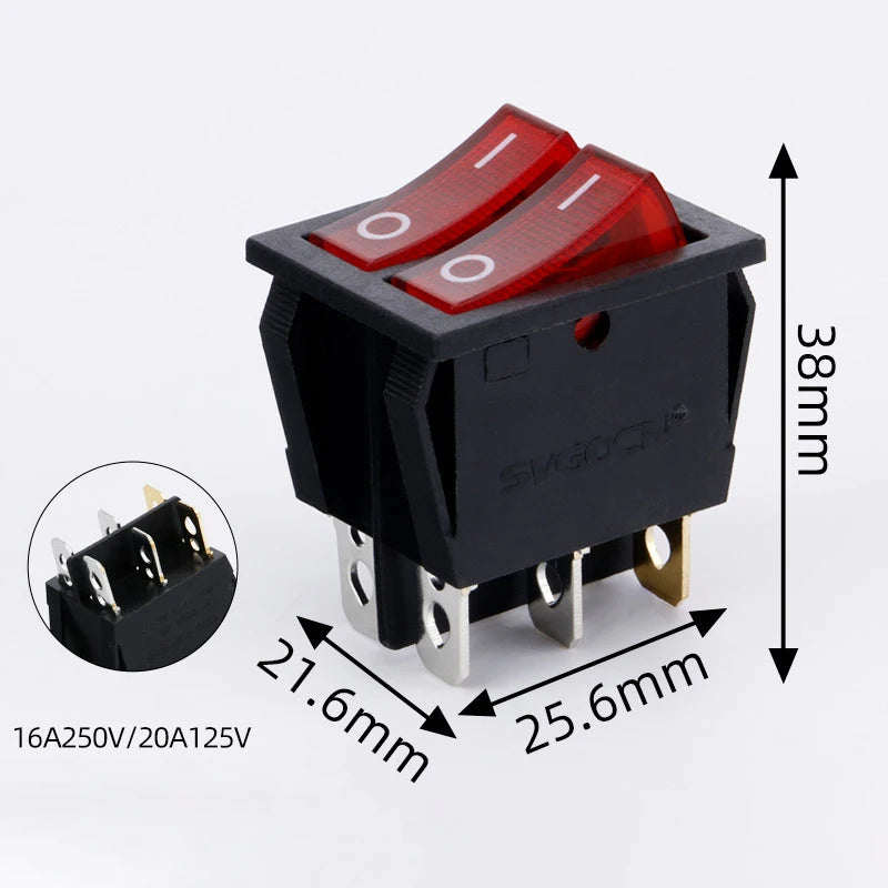 50PCS/LOT Factory Supply KCD2 Mini Rocker Toggle Switch Dual Push Button ON-OFF Plastic Rocker Switch with LED Light 16A250VAC