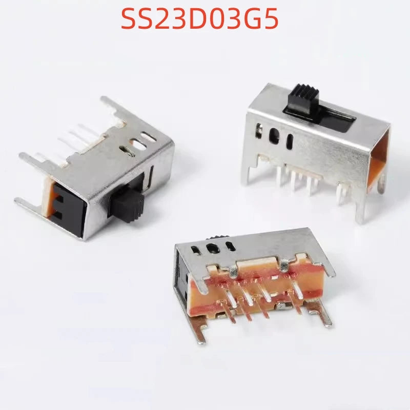 5PCS SS23D03G5 Small sliding toggle switch Double row vertical 3-gear 8-foot handle height 5mm with fixed bracket 2P3T