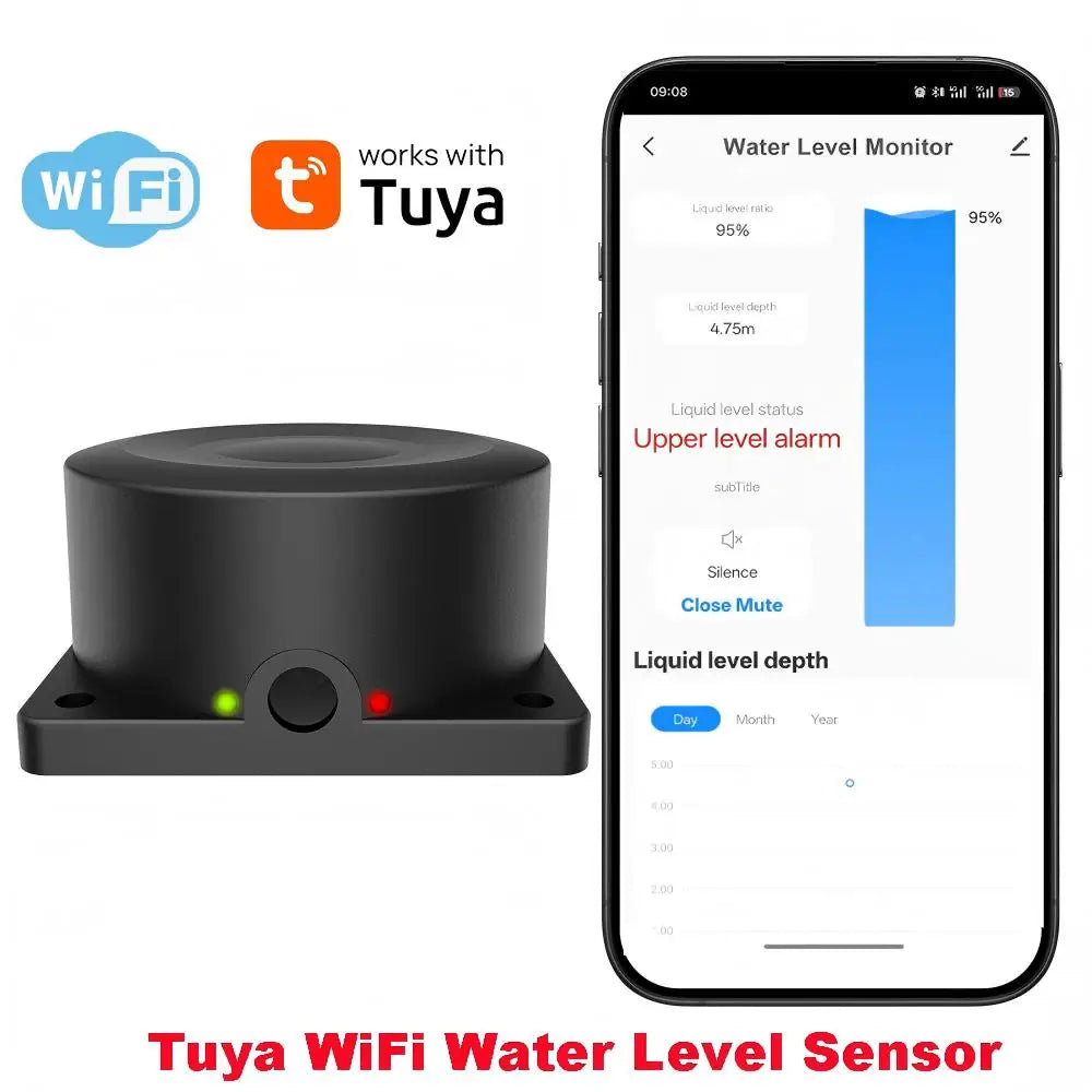 Tuya WiFi or ZIgbee Ultrasonic Water Level Sensor Wireless Gauge Water Tank Level Monitor Waterproof IP65 Water Leak Detector