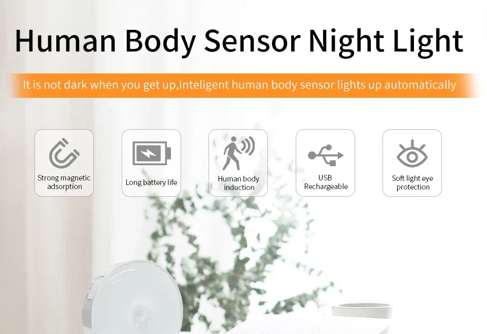 1/2/4pcs Rechargeable Motion Sensor LED Night Light Wall Decoration Bedroom Night Lamp Kitchen Cabinet Lights Child Nightlight