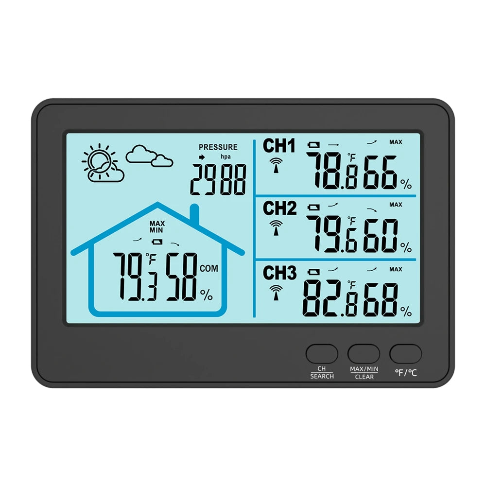 Wireless Weather Station Barometer LCD Screen Hygrometer Thermometer Freezing Point Reminder Rainproof Weather Forecast Sensor