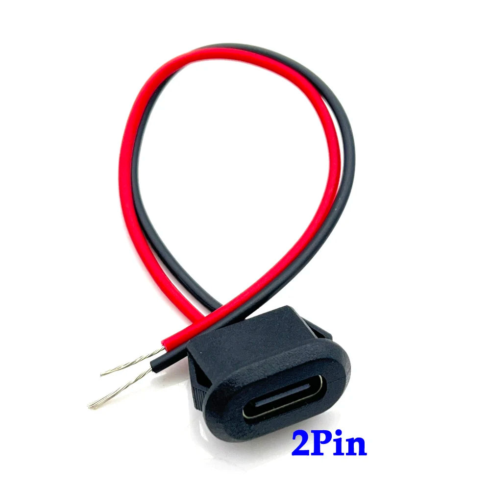 2 4 6 Pin USB-C Type Waterproof USB Connector Direct Compression Female Base Female Socket Charging Interface With Welding Wire