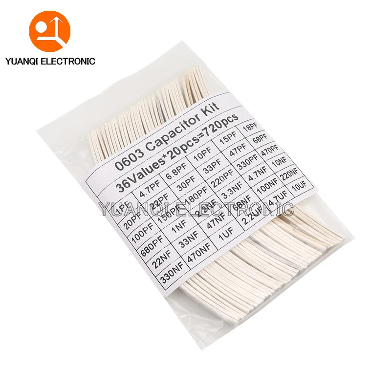 320PCS 720PCS 0603 0805 1206 SMD Capacitor Assorted Kit 16/36/50Values 1PF - 10UF Capacitance Set 100NF 0.1UF 1UF 2.2UF 4.7UF