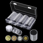 60Pcs 41mm Coin Capsules with Black Gaskets and a Storage Organizer Box for 5 Sizes (21/26/31/36/41mm) Coins Collection Holder