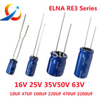 10PCS ELNA RE3 Series HiFi Audio Capacitor 16V 25V 35V  50V 0.1UF 10uF 22uF 47uF 100uF 220uF 470uF 1000uF  2200UF Original