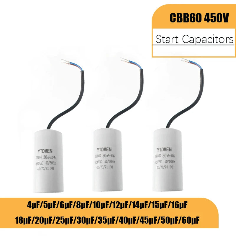 1PCS CBB60 450V AC Motor Run Capacitor 4/5/6/8/10/12/14/15/16/18/20/30/35/40/50/60UF for Washing Machine Water Pump