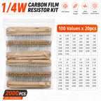 Carbon Film Resistor Kit 1/8W 1/4W 1/2W 1W 2W 3W 5W 5% 4 Band Through Hole Axial Lead Resistor DIY Electronic Components