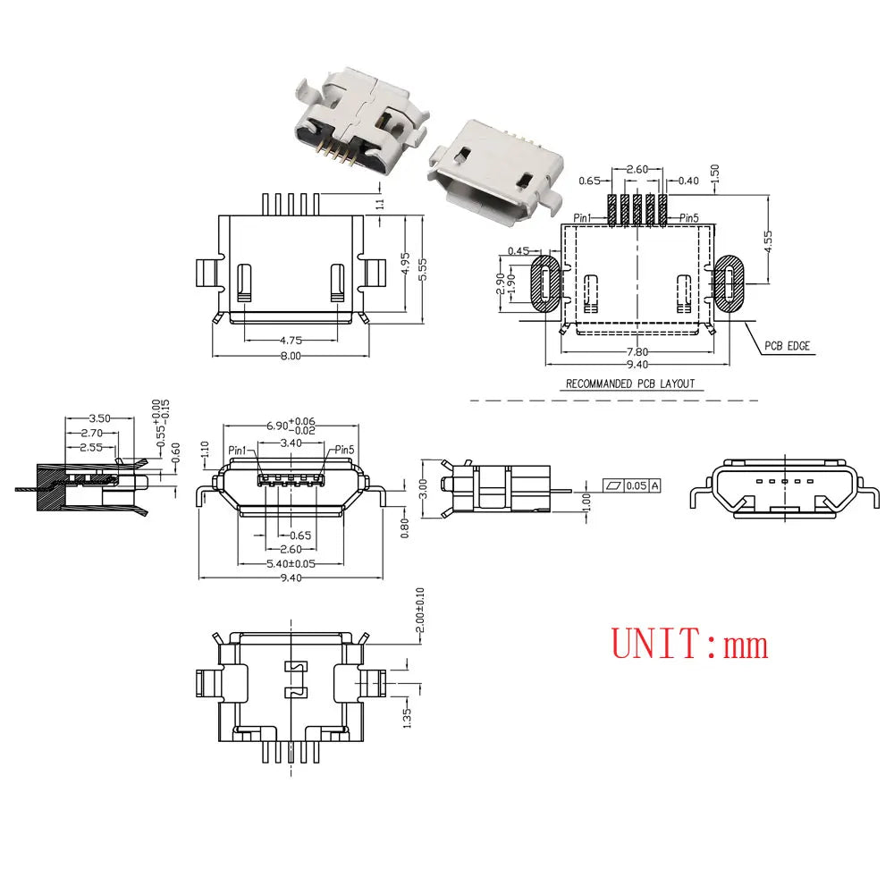 10PCS Micro USB 2P 5P Jack Charging Port Plug Dock Charger DIP SMD For Phone Tabletels Speakers Etc Port Socket Power Connector