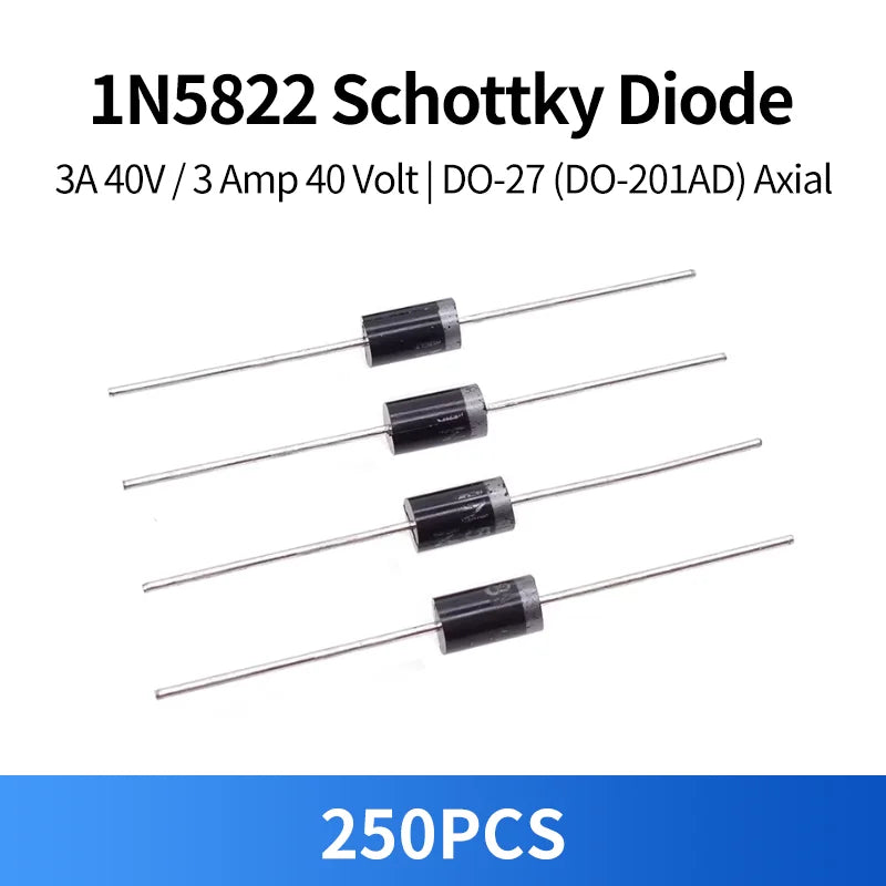 250PCS 1N5822 IN5822 Schottky Diode 3A 40V DO-27 Axial Low Forward Voltage Drop Rectifier Diodes 3 Amp 40 Volt