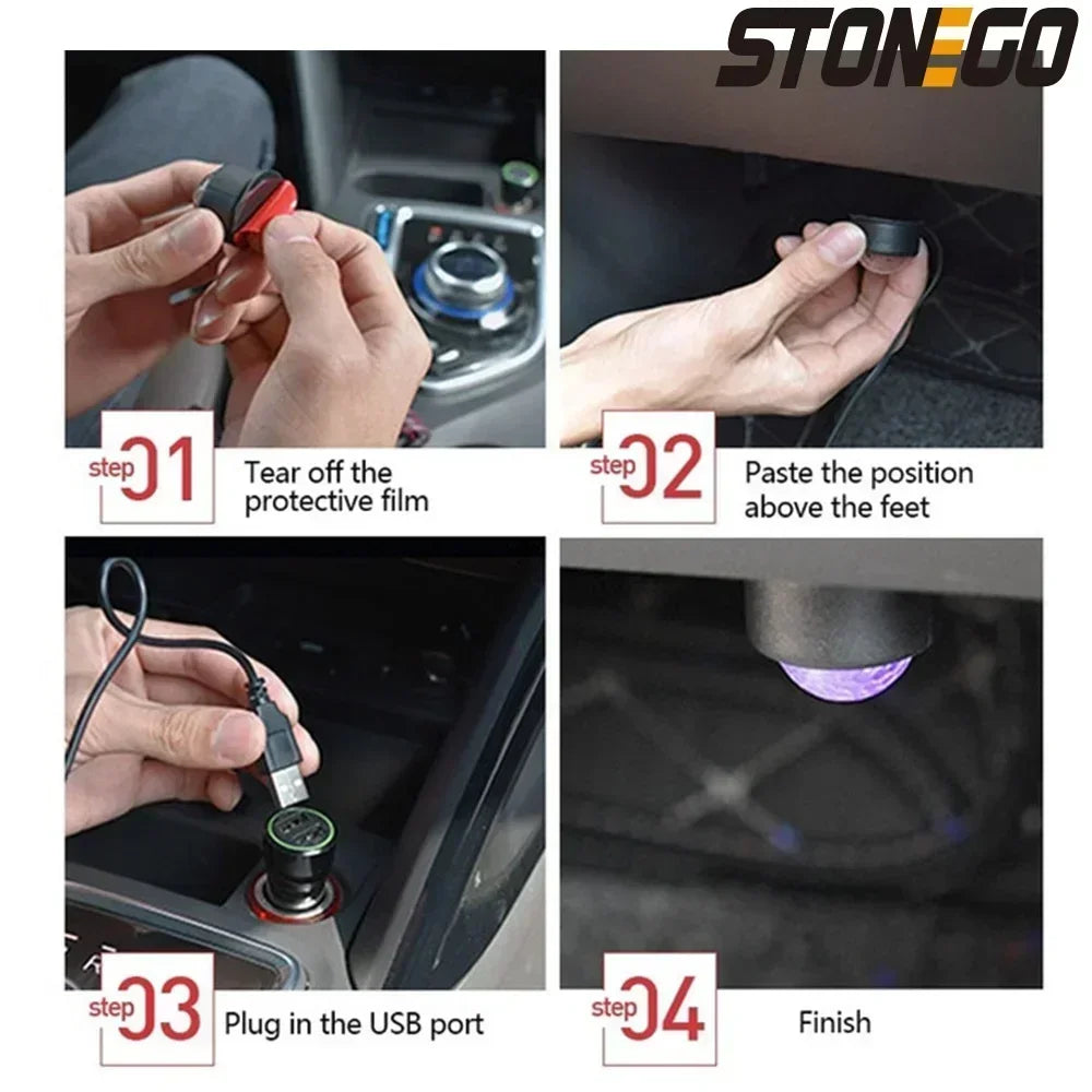 USB Car LED Voice Activated Seven Colors Starry Sky Projection Ambient Light Interior Decorative Lighting