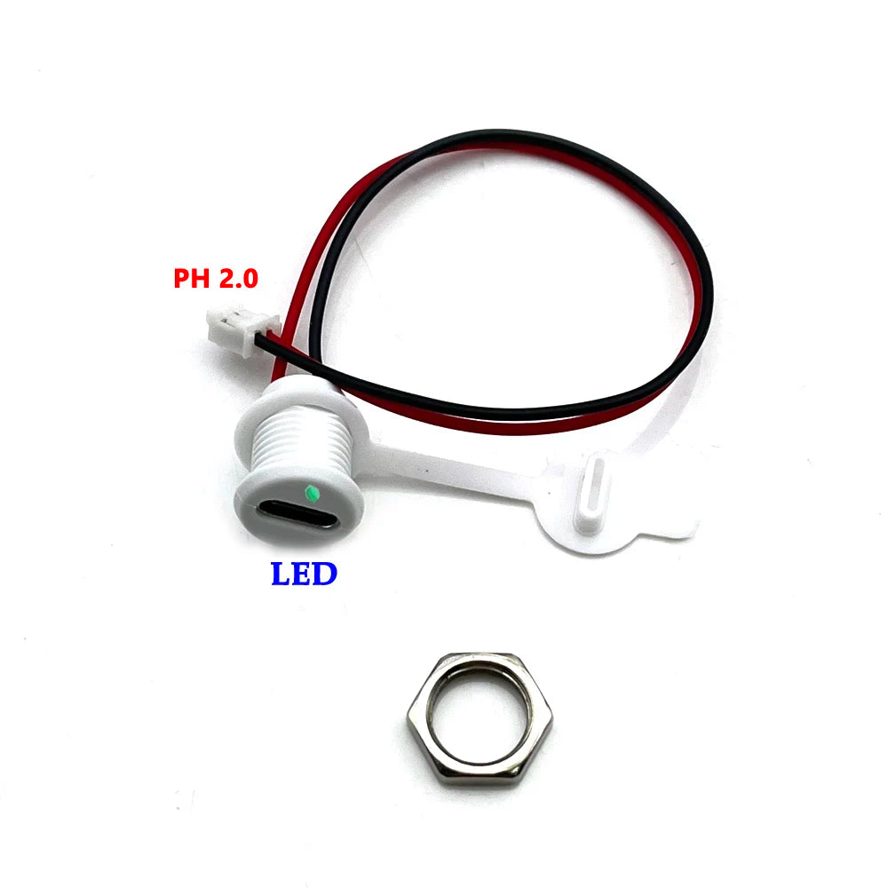 2Pin LED Lamp USB C High Current Charging Socket with Nut Snap Lock Plate TYPE-C Female Type C Waterproof Female Connector Jack