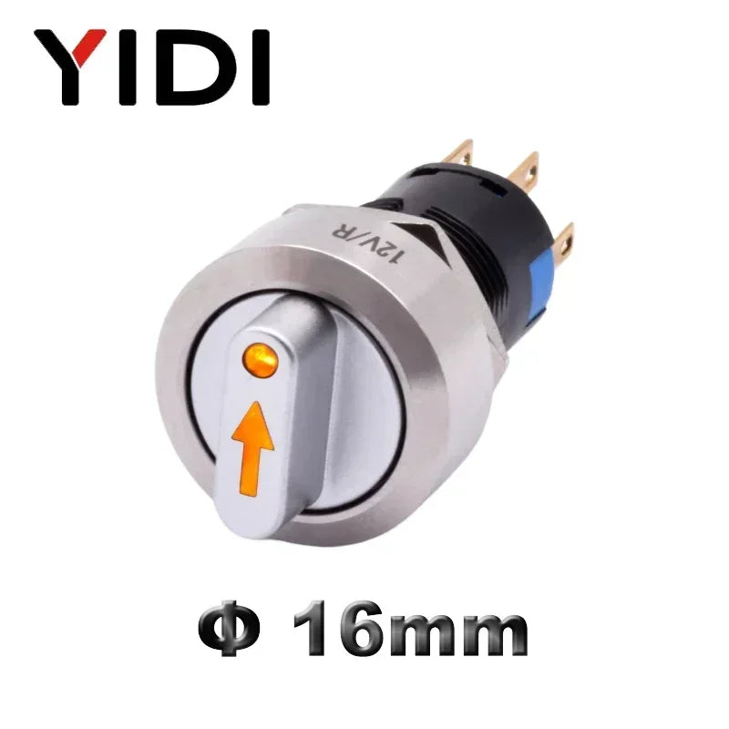 16mm Metal Rotary Selector Switch 2 3 Position On Off 12V Led Red Green Stainless Steel Push Button Switch 1NO1NC Latching SPDT