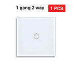 NYWP EU 86*86mm 1Gang 2Way Dual Touch Switch Tempered Glass Panel Stair Switch Bedroom Sensor Switches Cross No Need WI-FI