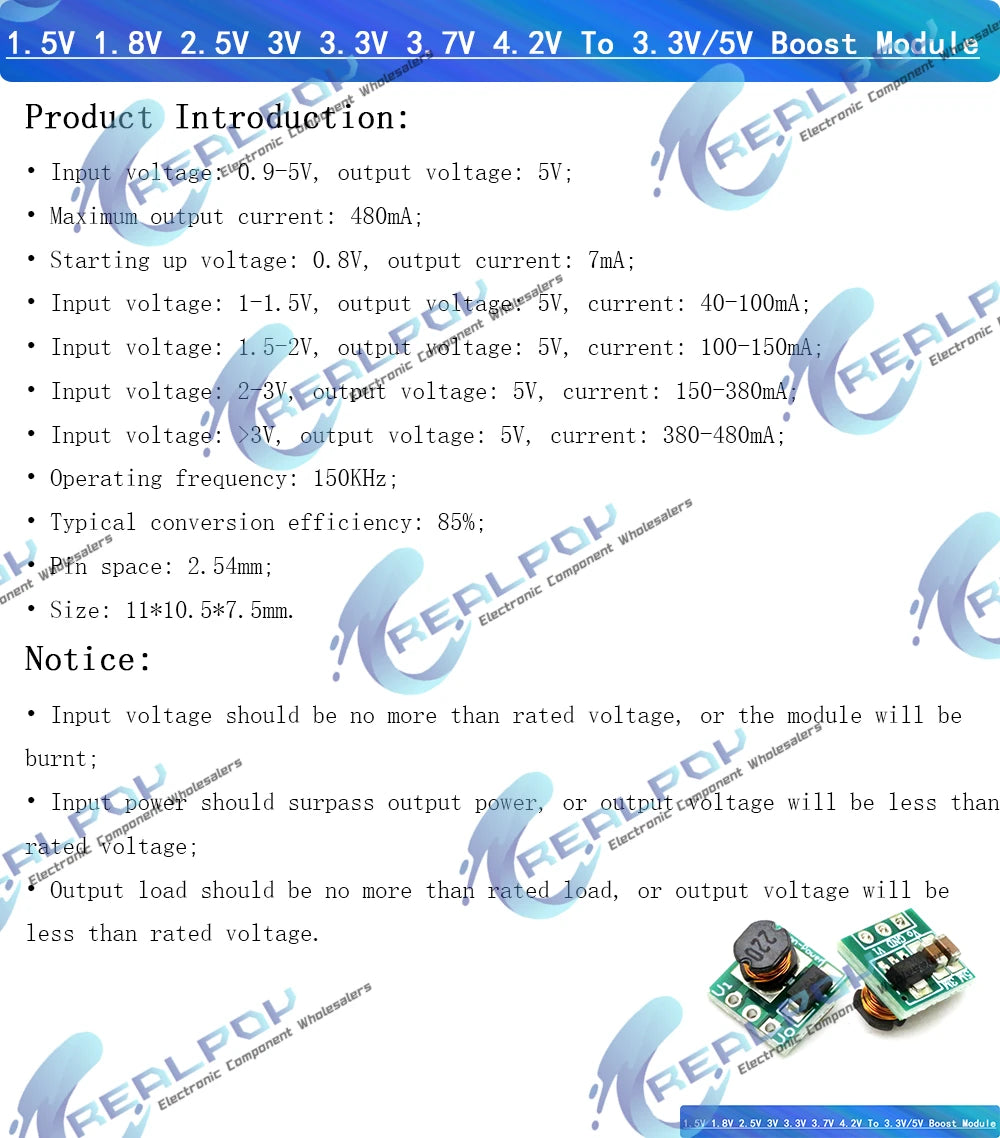0.9-5V To 5V DC-DC Step-Up Power Module Voltage Boost Converter Board 1.5V 1.8V 2.5V 3V 3.3V 3.7V 4.2V To 5V