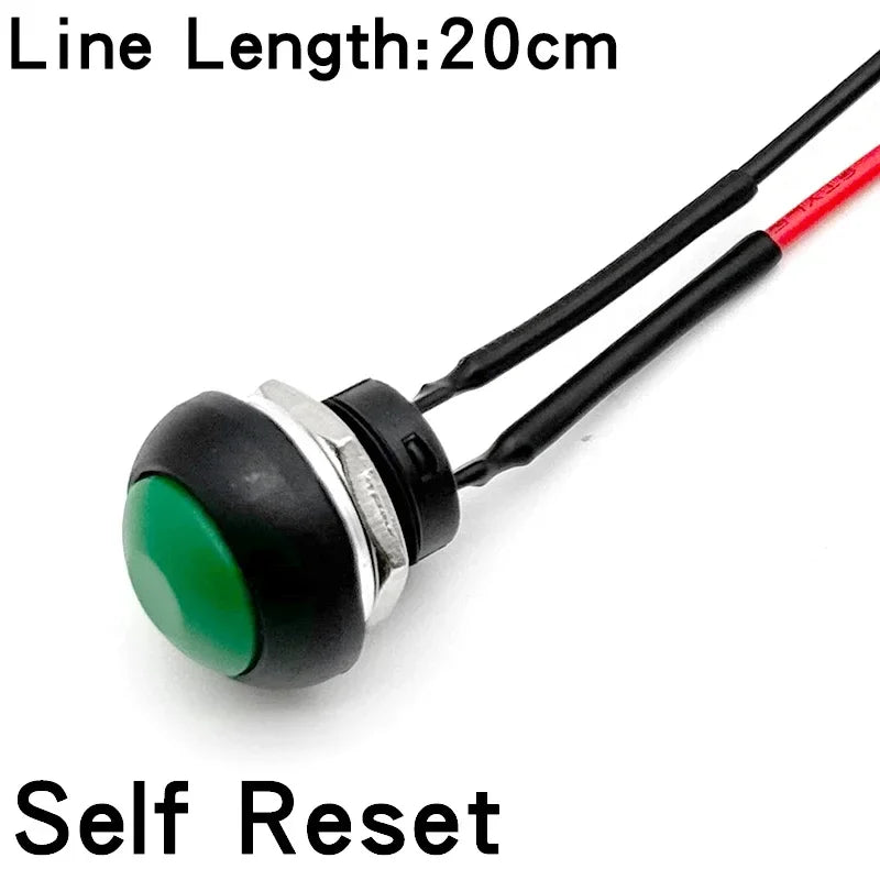 5/20PCS 12mm Momentary Push Button Switch ON OFF PBS-33B Self Reset Mini Round Switch With Wire 2Pin 1A DC12V
