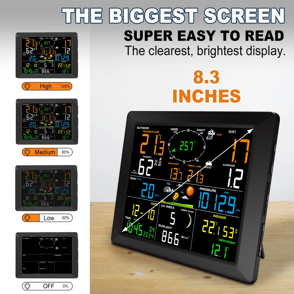 WiFi Weather Station 14-in-1 Wireless with Color Display Real-Time Sync to Weather Underground 100m Range Smart Home Sensor