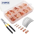 970pcs Copper Connecting Pipe Wire Joint Small Copper Tube Terminal Cable Lug Bootlace Ferrule Kit With Heat Shrink Tube Plier