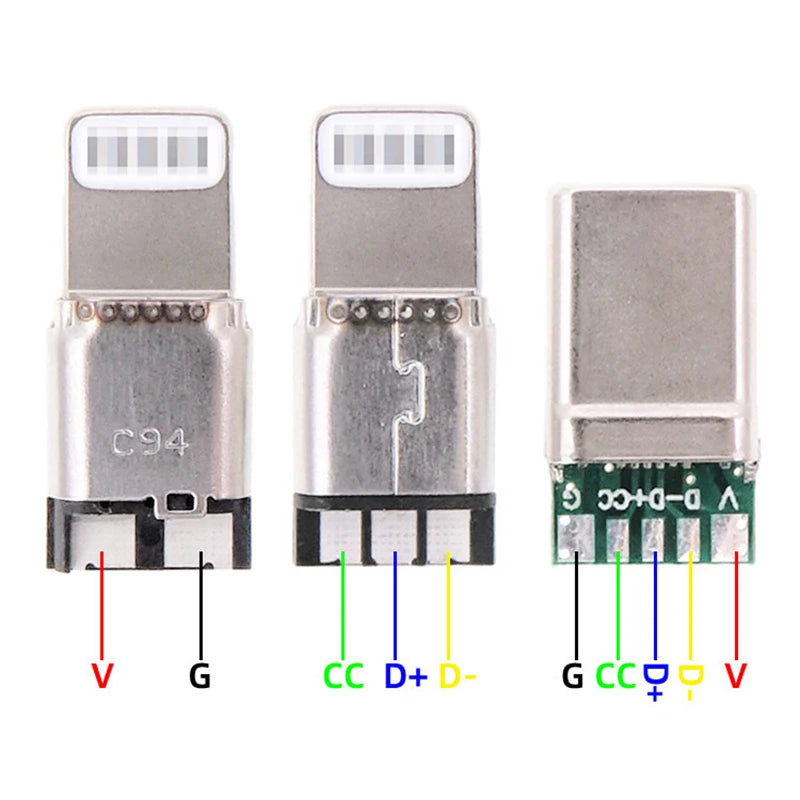 PD Fast Charge Type-C USB 65W 5A Male Connector Welding With 5Pin PCB + Type A Male 5Pin USB DIY OTG Data Charge DIY KIT