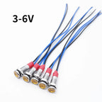 5pcs 6mm Metal Indicator Light LED Warning Signal Lamp Pilot With Wire 3V 5V 6V 12V 24V 220V Red Orange Blue Green White