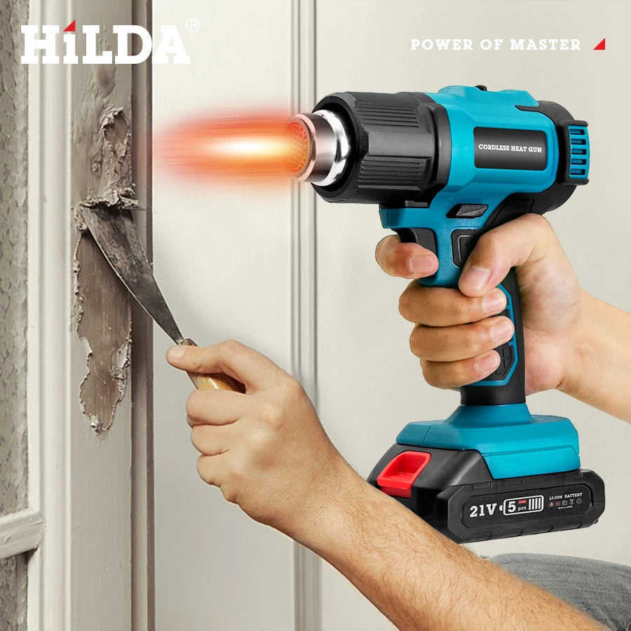 HILDA Cordless Heat Hot Air Gun Temperature Adjustment Electric Shrink Wrapping Tool Dryer With Nozzles for Makita 18V Battery