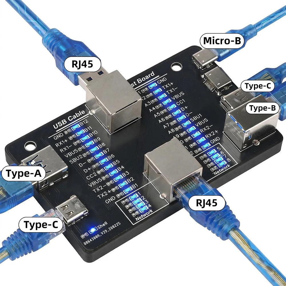 Multifunctional Data Cable Tester USB3.0/3.1/3.2 Type-C 24Pin Cable Detector Support Lightning Micro RJ45 Type-B Cable Test Tool