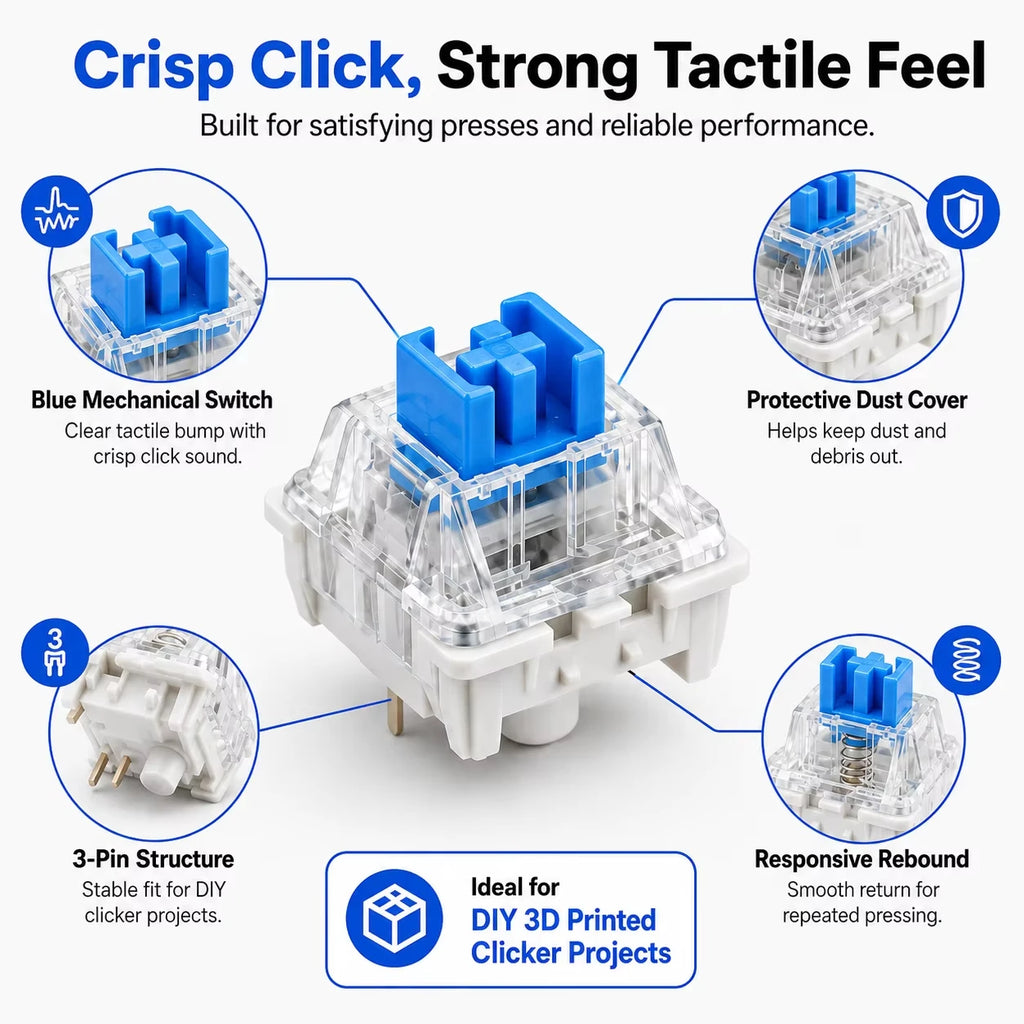 Three Pin Tactile Keyboard Switch Sturdy Plastic Key Clicker Key Replacement Parts for Mechanical Keyboard Servicing Accessories