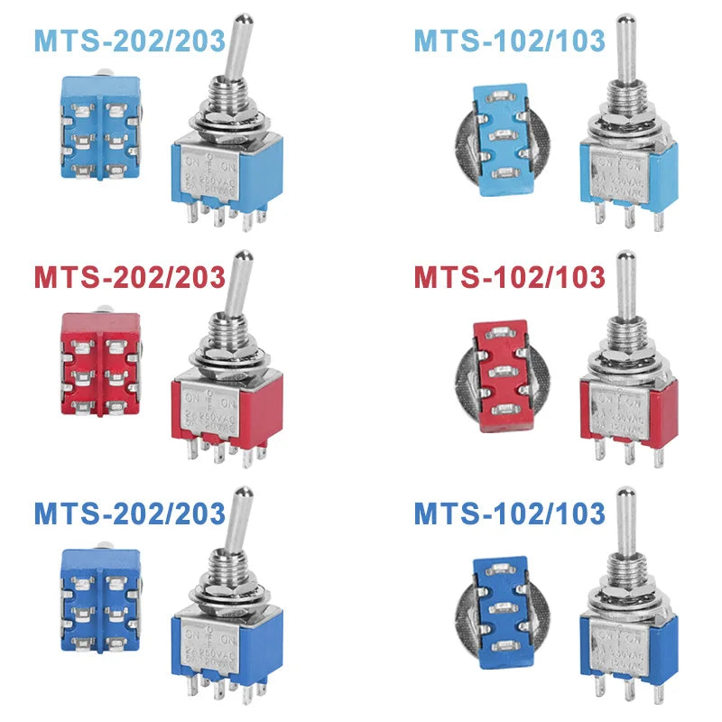 10Pcs Waterproof Cap Miniature Toggle Switch ON-OFF-ON / ON-ON SPDT DPDT MTS-102 MTS-103 MTS-202 MTS-203 Rocker Switch