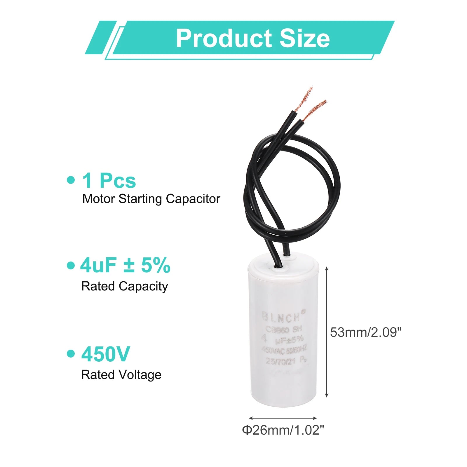 1/2Pcs CBB60 Running Capacitor 3-100uF 450V 2 Wire Electric Air Compressor Motor Run Starting Capacitor for Washing Machine