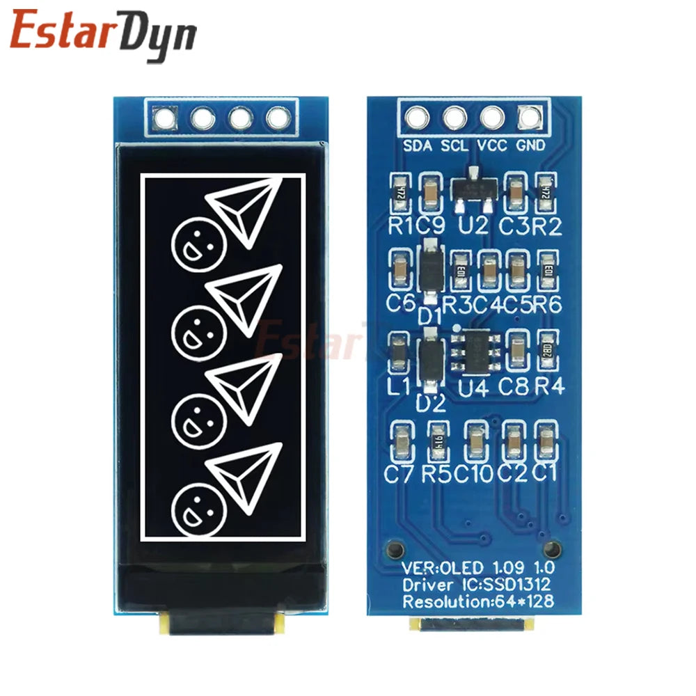 Estardyn 1.09 Inch SSD1312 White OLED Display 128x64, I2C 4Pin Module for Raspberry Pi Low Power