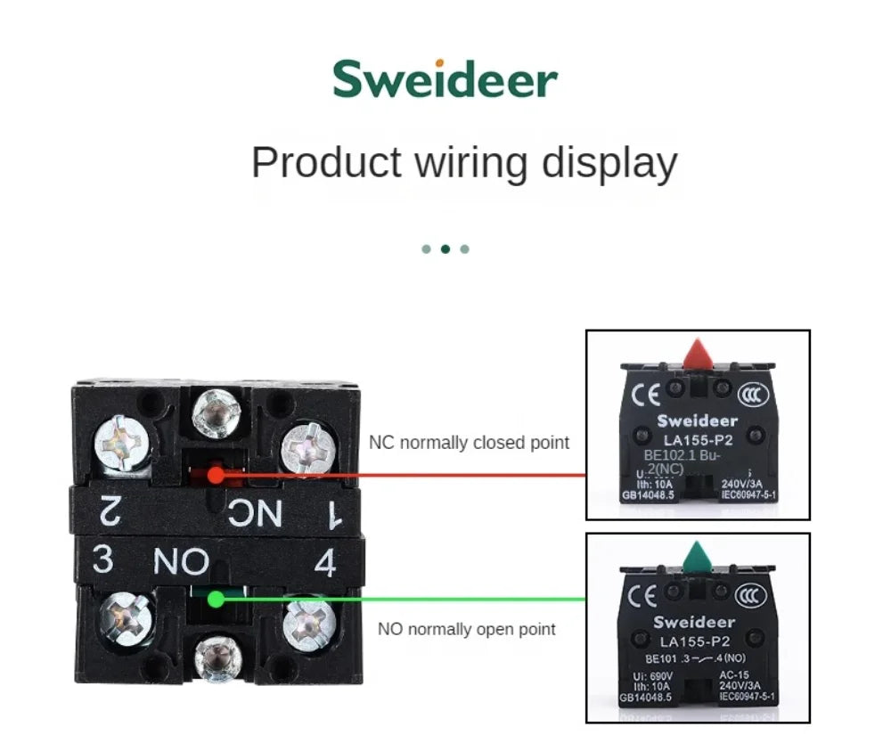 22mm Push Button Switch Momentary Reset ON OFF 12V/220V/48V/24V Black NC NO Power Button for Electrical Industrial Panelboard