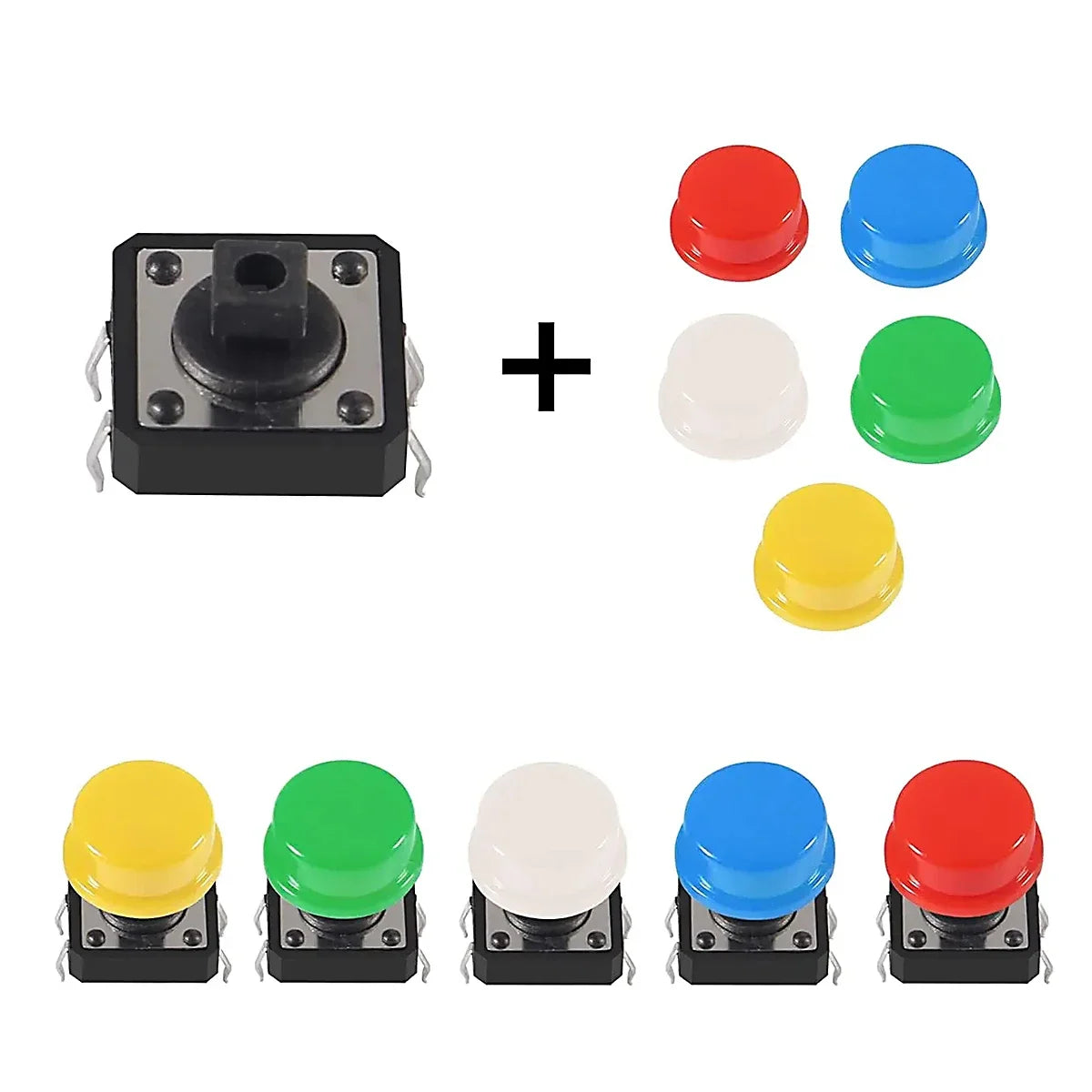 25pcs 12x12x7.3mm Momentary Tact Tactile Push Button Switch Touch Switch Micro Switch 4 Pins SMD PCB with Cap for Arduino