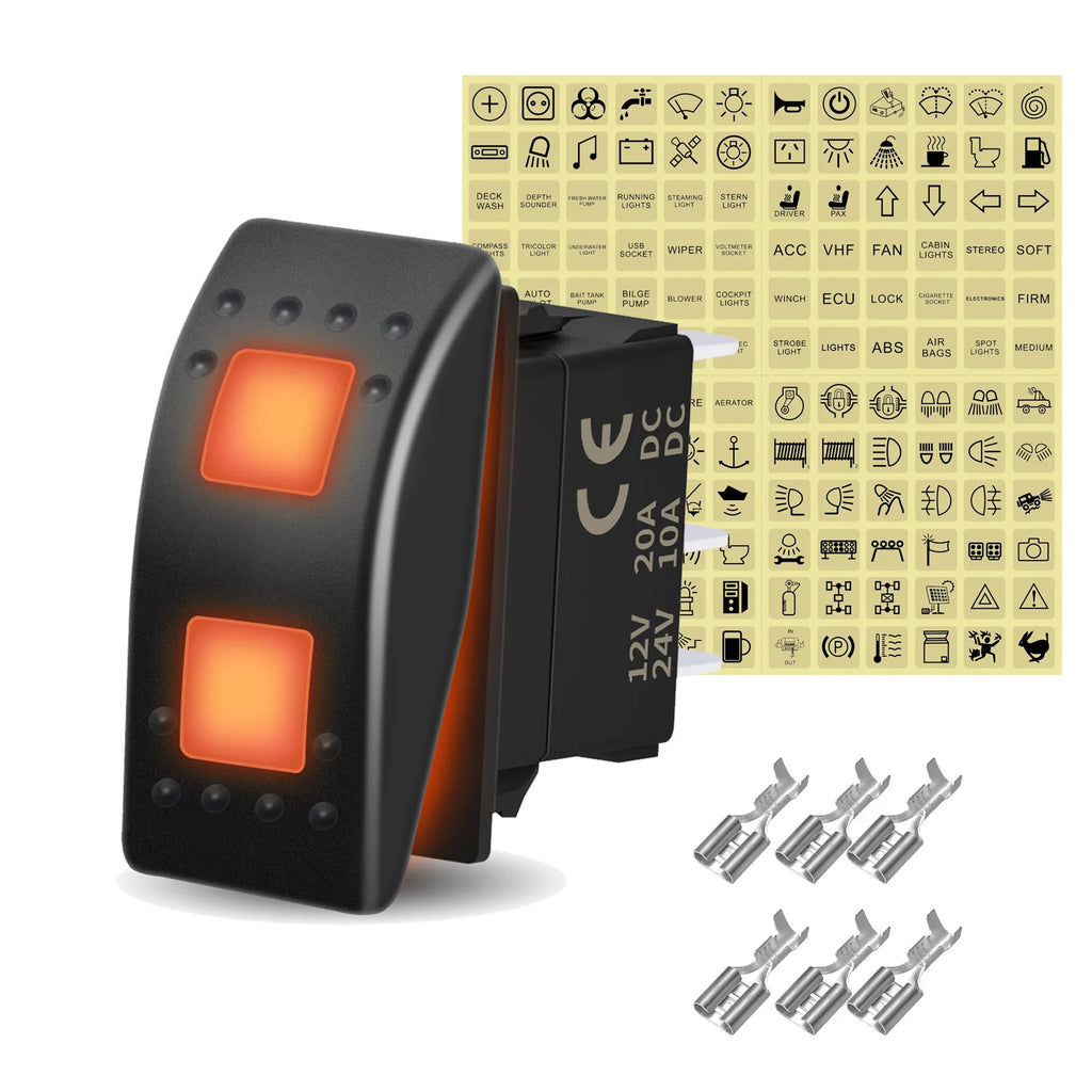 12V 20A White Lens Led Rocker Switch SPST / DPDT / Latching ON-OFF / Momentary (ON)-OFF-(ON) For Carling Switch Replace
