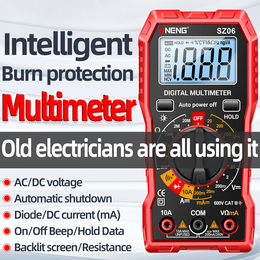 Digital Multimeter Voltage Tester Voltmeter SZ06 SZ308 TRMS 2000 Counts Auto-Ranging Ohm Volt Amp Meter Measuring AC/DC Voltage