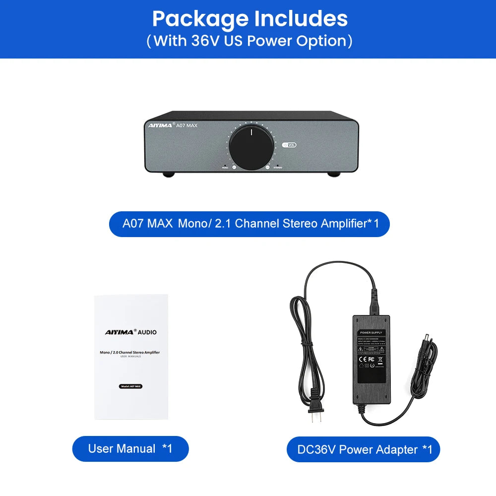 AIYIMA A07 MAX TPA3255 Audio Power Amplifier 2.0 Stereo Amplify 300Wx2 PBTL Mono Sound Amplifier 600W Home Speaker Amplificador