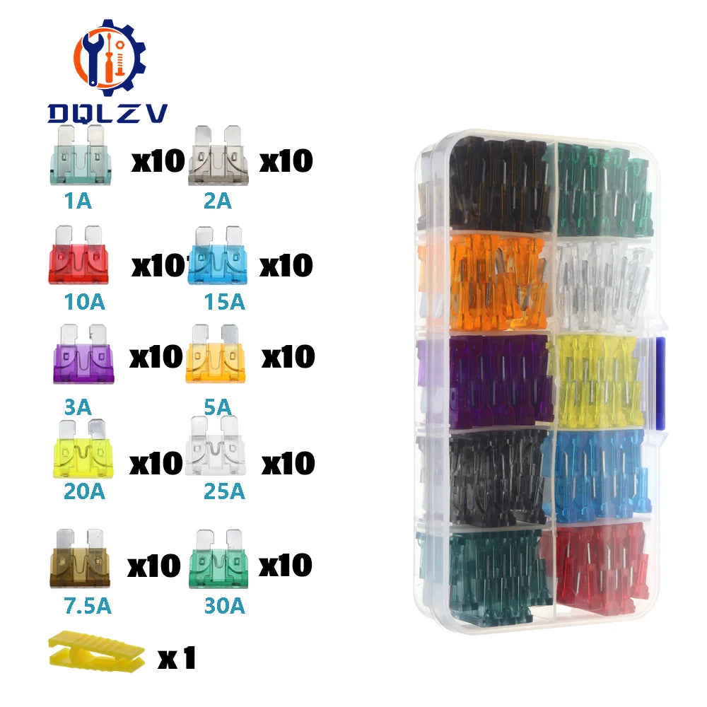 Car Fuse 5/7.5/10/15/20/25/30/35/40A Mini/Small/Medium 32V Automotive Blade Type Zinc alloy Fuse with Box Clip