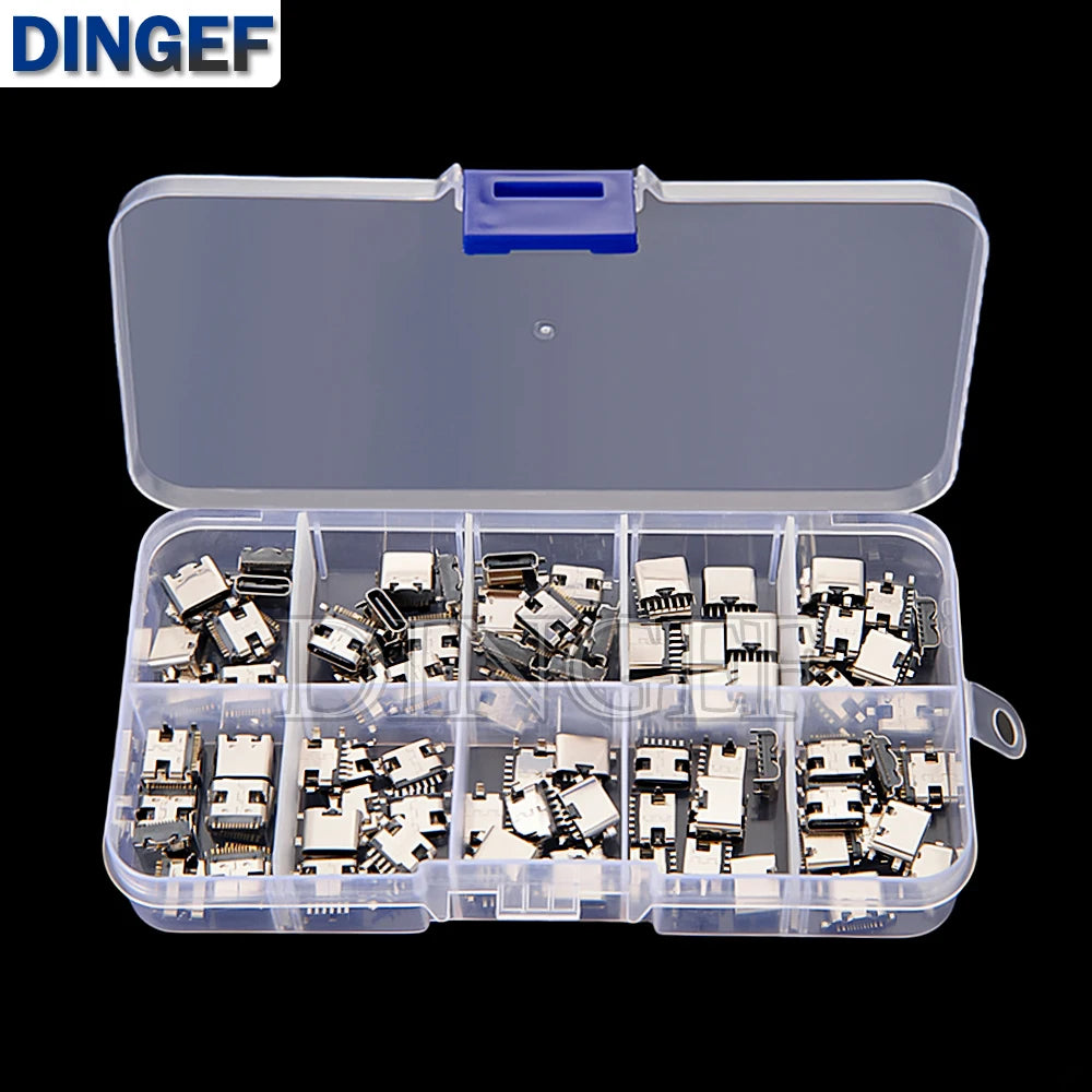 100Pcs Type C USB Charging Jack Welding Connectors USB-C Socket For Mobile Phone PCB DIY Repair Kits