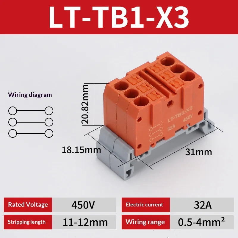 Push-in Terminal Block Multiple In Out Terminal Quick Connection of Wires Din Rail Wire Connector Universal Junction Box TB1-X6D