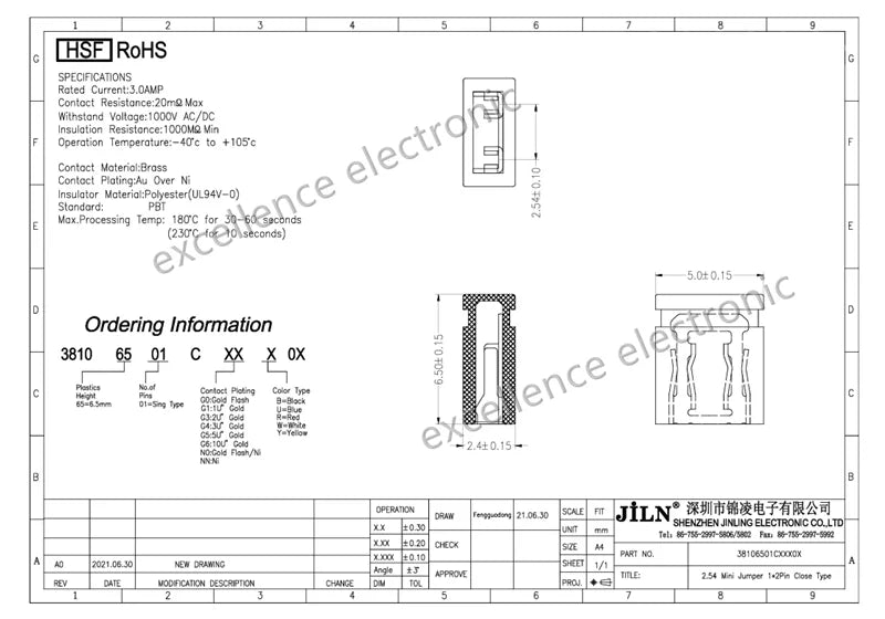 60pcs/lot Closed Short Circuit Cap 2.54mm Jumper Cap Pin Block Connector for 2.54mm Header