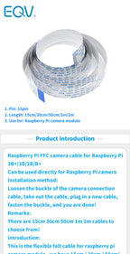 2M 1M 50CM 30CM for Raspberry Pi 3 Camera Cable Ribbon FFC 15pin 0.5mm Pitch Flat Wire Cable for Raspberry Model B Camera Line