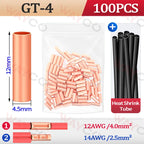 100PCS GT Copper Crimp Terminals Electrical Wire Cable Tubular Connectors Ring Sleeve Ferrules Lugs Have Heat Shrink Tubing