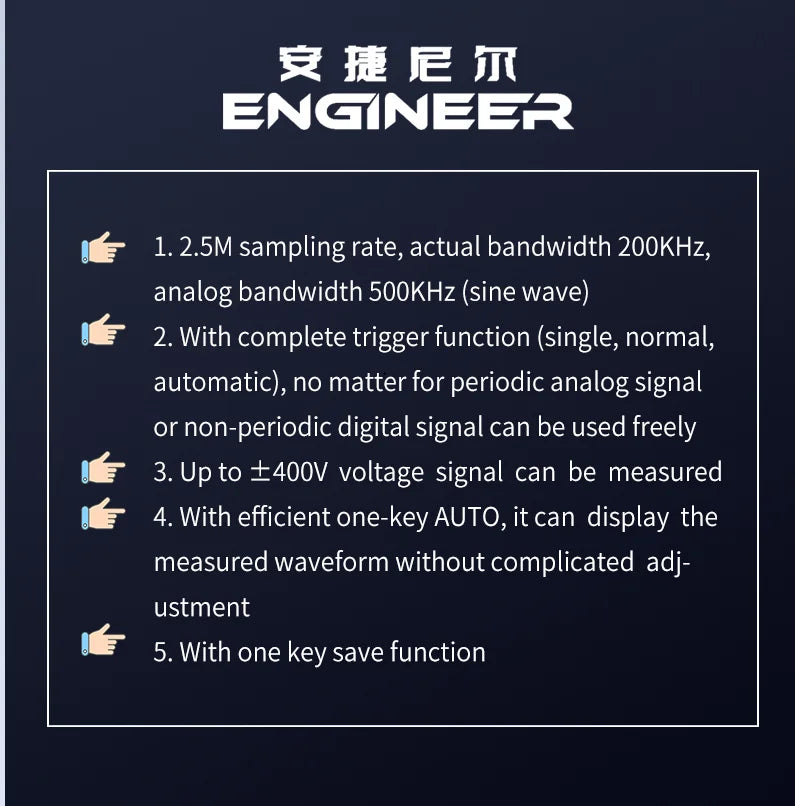 High Performance Handheld Oscilloscope for Charging, Portable Digital Maintenance, Entry-Level Teaching and Maintenance
