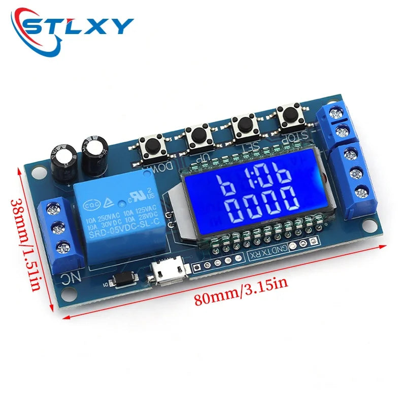 6-30V Micro USB Digital LCD Display Time Delay Relay Module Control Timer Switch Trigger Cycle Module XY-LJ02