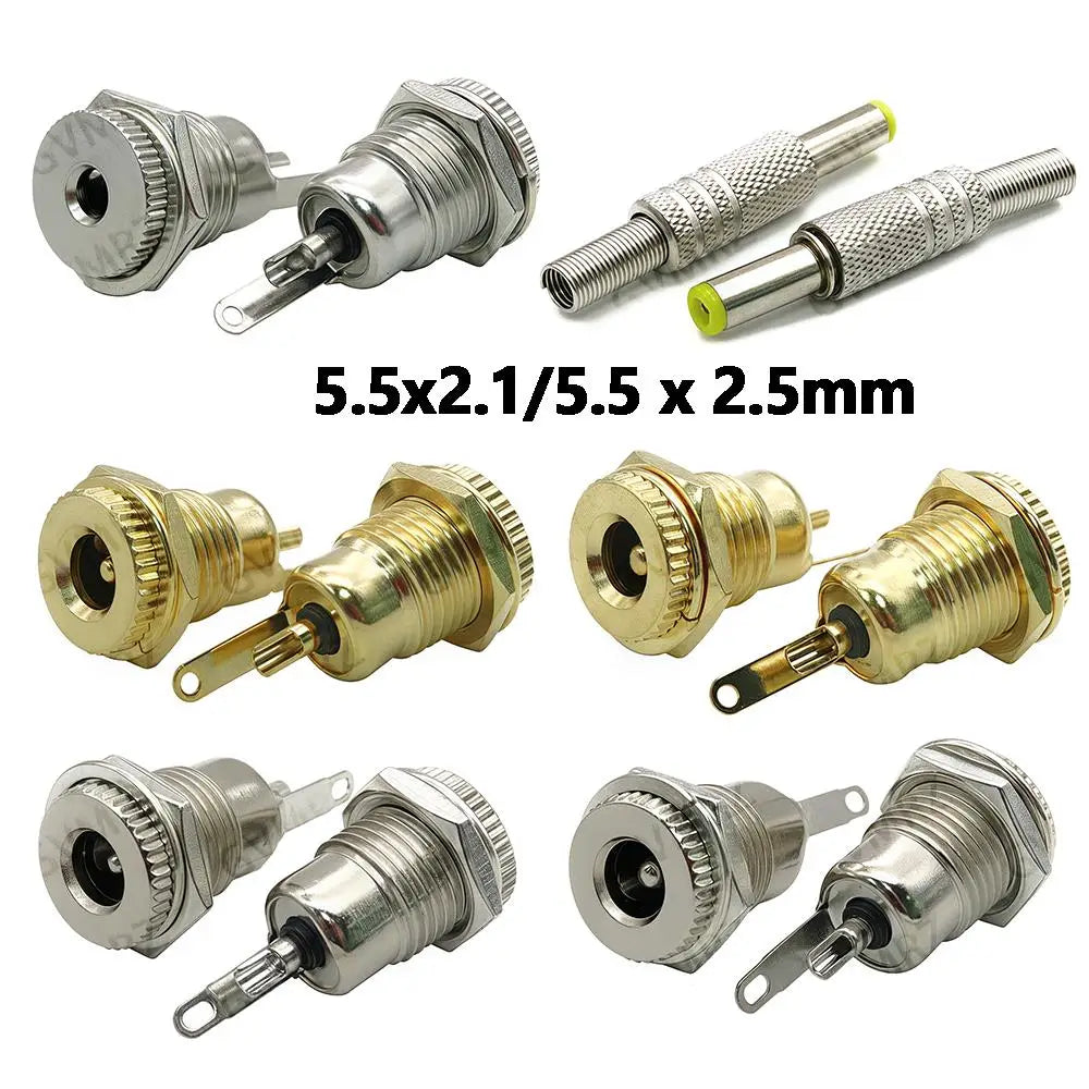 5PCS 5.5x2.1mm/5.5mm x 2.5mm DC099 Metal DC Power Male Plug Jack Connector with Spring DC-099 Yellow Head 5.5*2.1/5.5*2.5 DC099