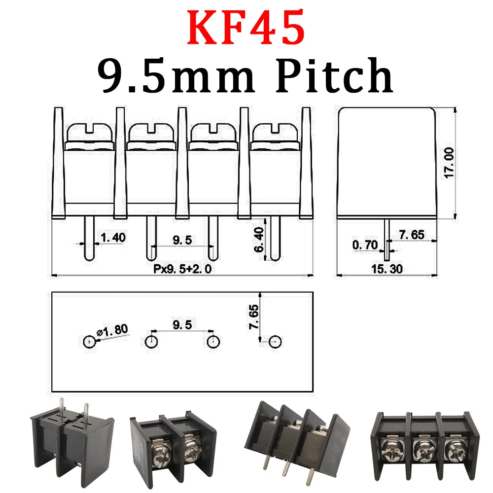10Pcs KF45-9500 9.5mm PCB Screw Terminals Block Connector 9.5mm Pitch 2/3/4/5/6Pin Straight Pin Barrier Terminal Block Connector