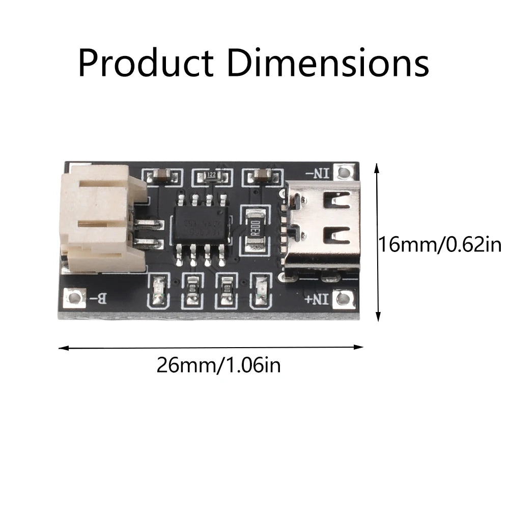 2PCS TP4056 3.7V Lithium Battery Charging Module 1A USB Type-C Port PH2.0 Terminal Overcurrent Protection Board