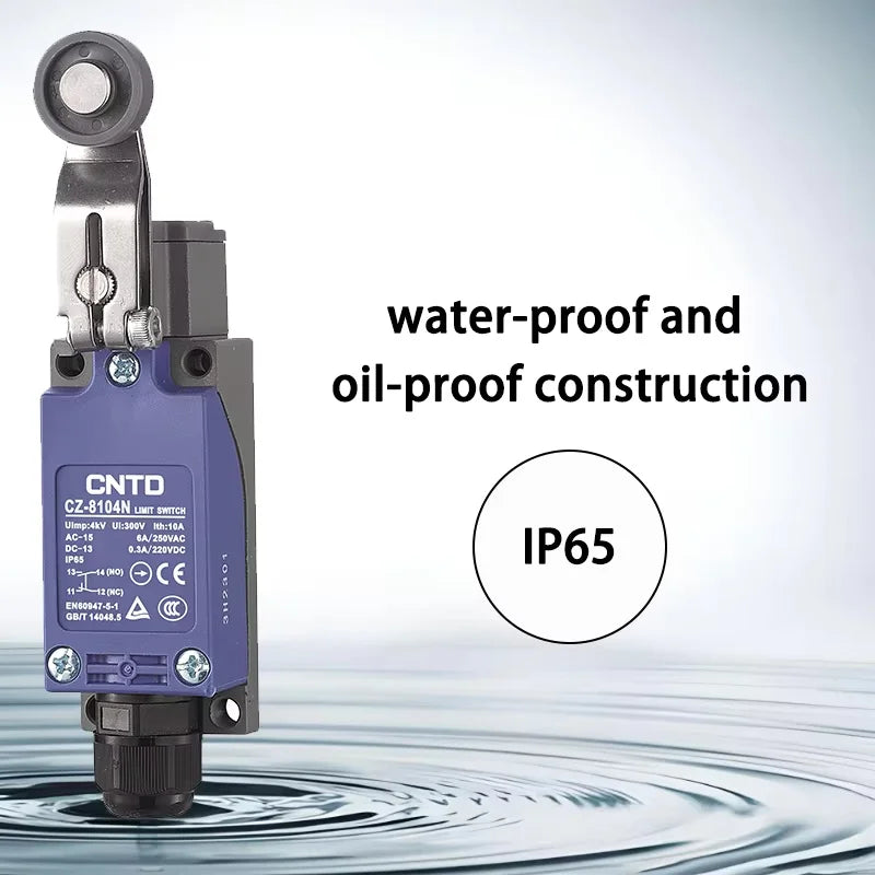 CNTD CZ-8104N Safety Limit Switch IP65 Waterproof 10A 380V 1NO 1NC Plastic Roller Lever Vertical Travel Switch Industrial